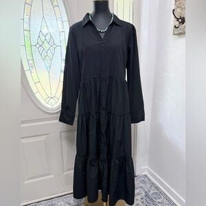 18 Centimeters Black Tiered Button Front Midi Dress – Size 1X